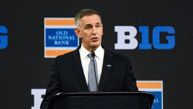 Big Ten commissioner Tony Petitti at the podium